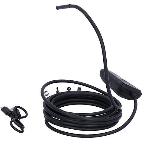 Schwarz Endoskop Kamera, mit USB-Kabel und Bedienelement.